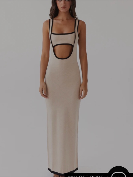 Peppermayo Dresses & Skirts - Peppermayo Beige Maxi Dress with Black Trim Cutout